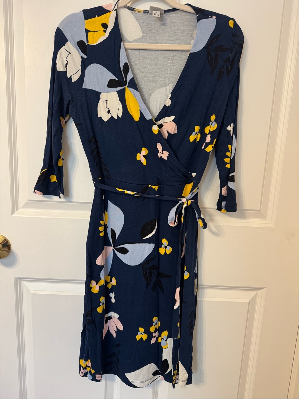Target Navy Floral Wrap Dress with Yellow and Light Blue Accents